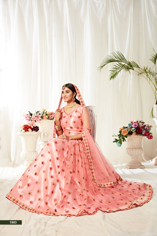 Heavy Designer Peach Lehenga Choli with Sequins & Thread Work
