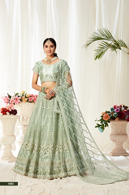 Heavy Designer Pista Green (Mint Green) Lehenga Choli with Sequins & Mirror Work
