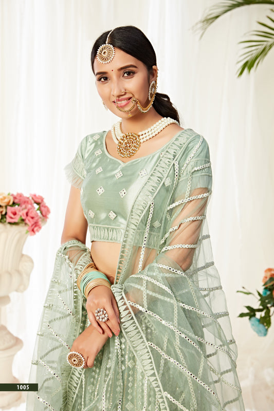 Heavy Designer Pista Green (Mint Green) Lehenga Choli with Sequins & Mirror Work