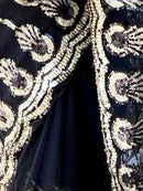 Black Soft Net Wedding Look Saree | Sequence Embroidery | With Unstitched Blouse