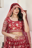 Stunning Red Dola Jacquard Lehenga with Zari & Sequin Work
