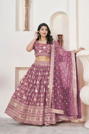 Elegant Rosy Brown Dola Jacquard Lehenga with Zari & Sequin Work