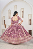 Elegant Rosy Brown Dola Jacquard Lehenga with Zari & Sequin Work