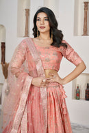 Chic Peach Dola Jacquard Lehenga with Zari & Sequin Work