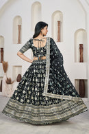 Elegant Black Dola Jacquard Lehenga with Zari & Sequin Work