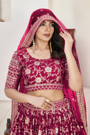 Vibrant Rani Pink Dola Jacquard Lehenga with Zari & Sequin Work