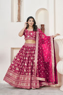 Vibrant Rani Pink Dola Jacquard Lehenga with Zari & Sequin Work