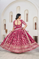 Vibrant Rani Pink Dola Jacquard Lehenga with Zari & Sequin Work