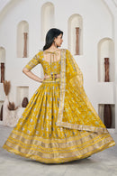 Golden Yellow Dola Jacquard Lehenga with Zari & Sequin Work