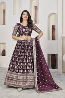 Regal Wine Dola Jacquard Lehenga with Zari & Sequin Work