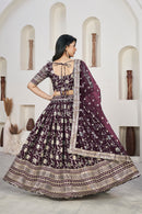 Regal Wine Dola Jacquard Lehenga with Zari & Sequin Work