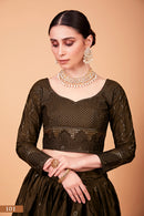 Sparkle & Stitch: Designer Mehndi Green Lehenga Choli Set with Thread and Sequin Embroidery