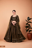 Sparkle & Stitch: Designer Mehndi Green Lehenga Choli Set with Thread and Sequin Embroidery