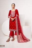 Elegant Red Velvet Salwar Kameez Suit with Intricate Embroidery