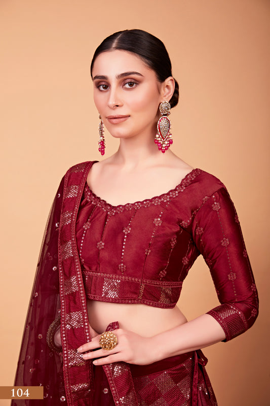 Sparkle & Stitch: Designer Red Lehenga Choli Set with Thread and Sequin Embroidery