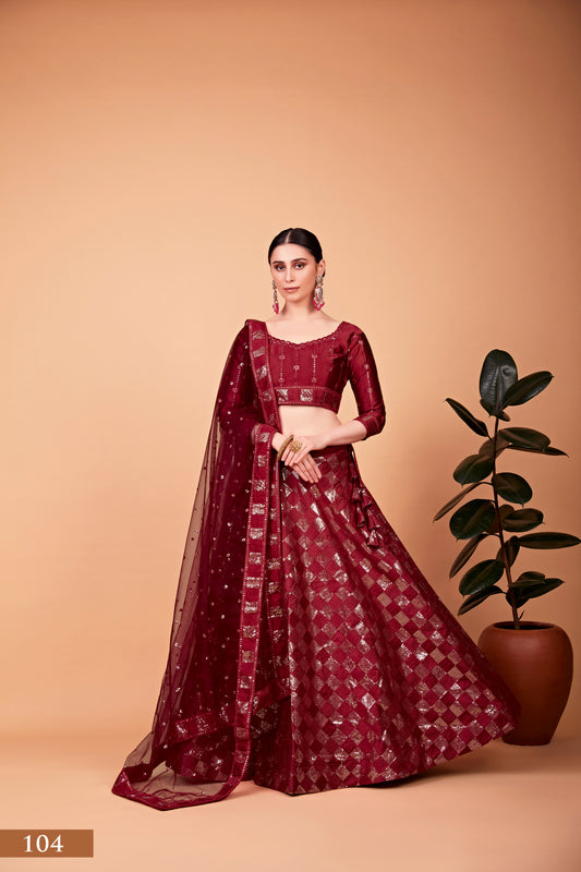 Sparkle & Stitch: Designer Red Lehenga Choli Set with Thread and Sequin Embroidery