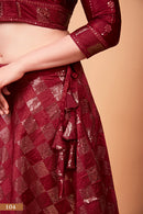 Sparkle & Stitch: Designer Red Lehenga Choli Set with Thread and Sequin Embroidery