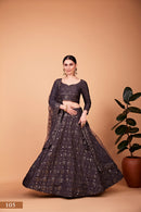 Sparkle & Stitch: Designer Grey Lehenga Choli Set with Thread and Sequin Embroidery