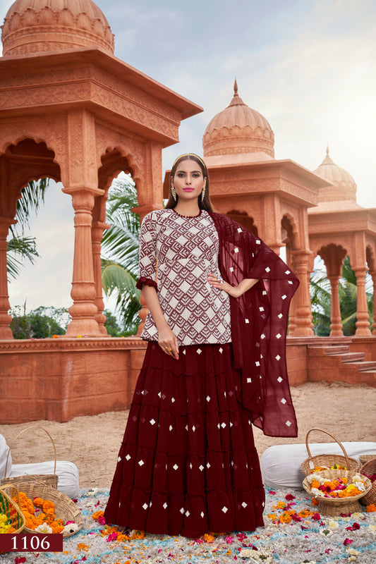 Elegant Maroon Fox Georgette Suit with Intricate Cotton Embroidery