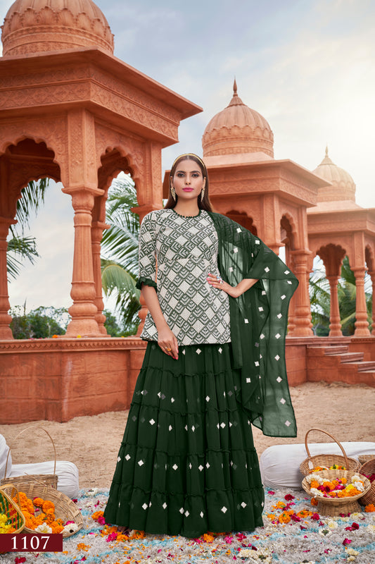 Elegant Green Fox Georgette Suit with Intricate Cotton Embroidery