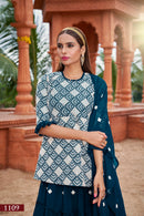 Elegant Teal Fox Georgette Suit with Intricate Cotton Embroidery