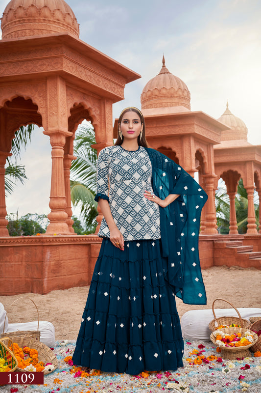 Elegant Teal Fox Georgette Suit with Intricate Cotton Embroidery