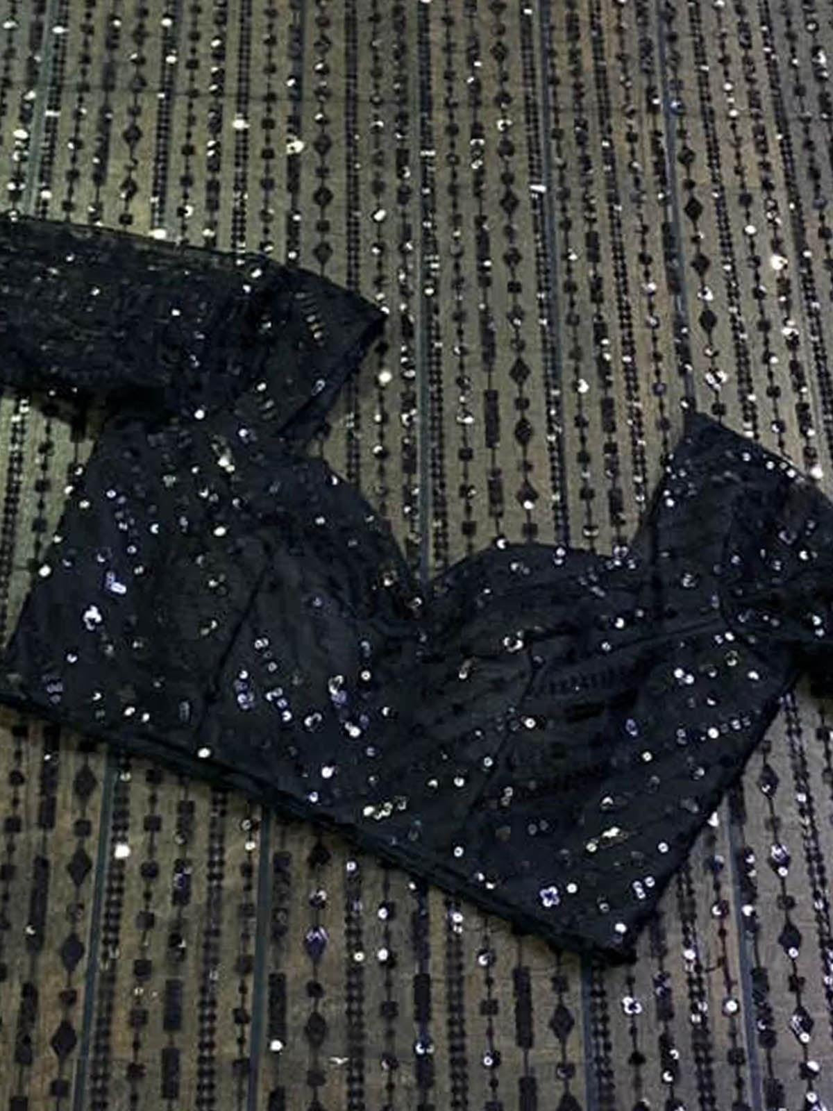 Elegant Black Soft Net Sequin Saree with Unstitched Blouse – Wedding & Party Collection
