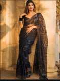 Elegant Black Soft Net Sequin Saree with Unstitched Blouse – Wedding & Party Collection
