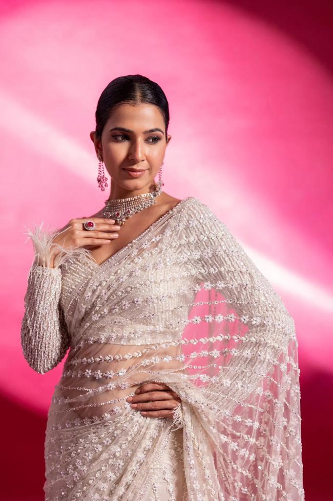 Premium Designer Soft Net Wedding Saree with Heavy Thread & Sequin Work