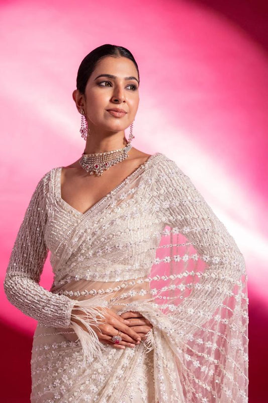 Premium Designer Soft Net Wedding Saree with Heavy Thread & Sequin Work