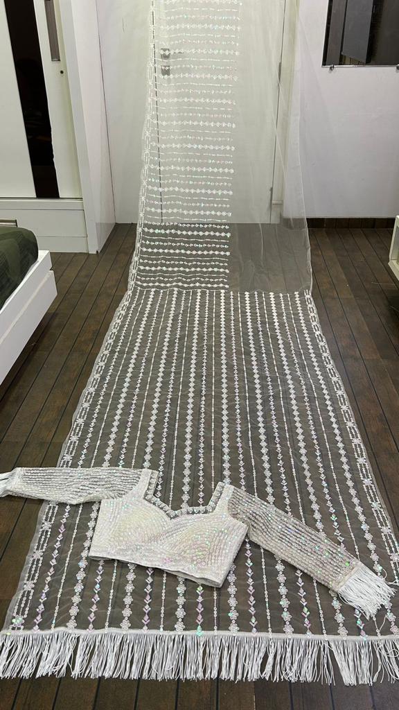 Premium Designer Soft Net Wedding Saree with Heavy Thread & Sequin Work