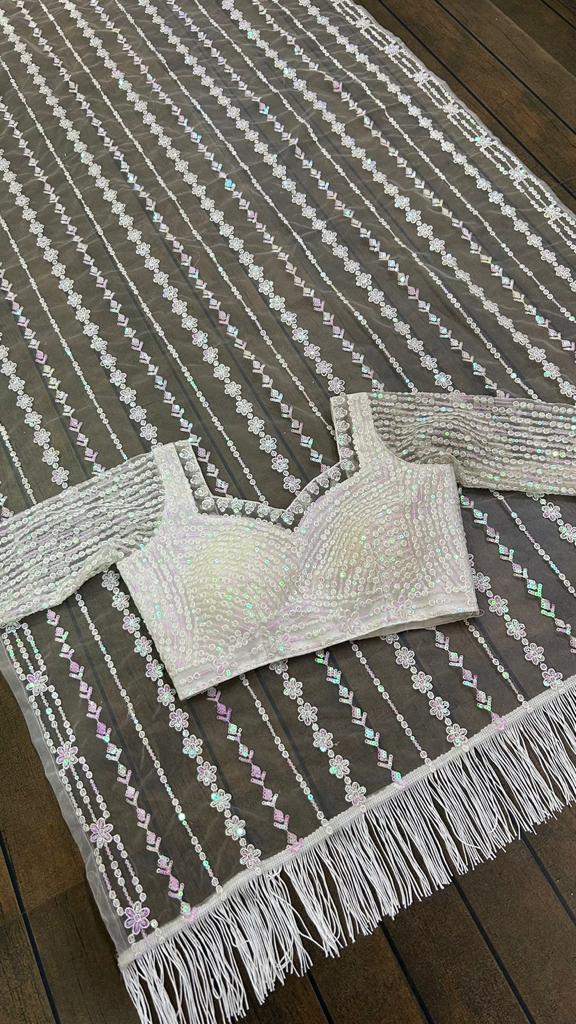 Premium Designer Soft Net Wedding Saree with Heavy Thread & Sequin Work
