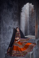 Designer Orange & Black Navratri Chaniya Choli with Gamthi Mirror Embroidery – Festive Garba Wear