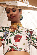 Designer Cream Floral Art Silk Lehenga Choli with Sequin & Pearl Work
