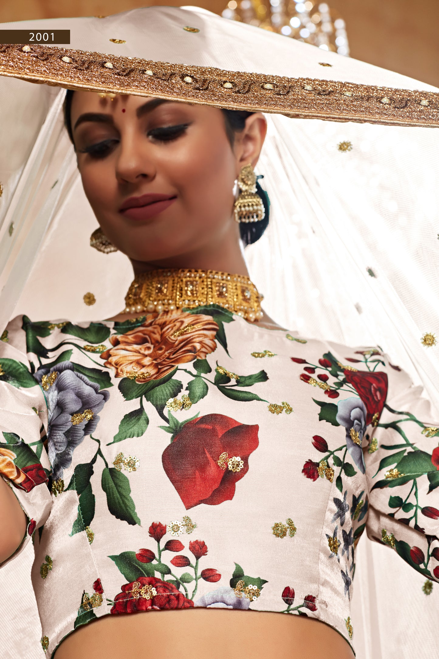 Designer Cream Floral Art Silk Lehenga Choli with Sequin & Pearl Work