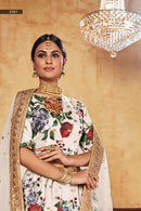 Designer Cream Floral Art Silk Lehenga Choli with Sequin & Pearl Work