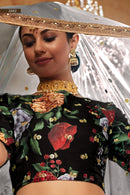 Black Floral Wedding Wear Lehenga Choli with Sequins & Pearl Work