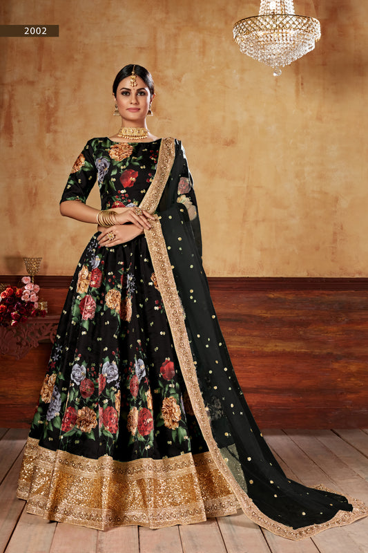 Black Floral Wedding Wear Lehenga Choli with Sequins & Pearl Work