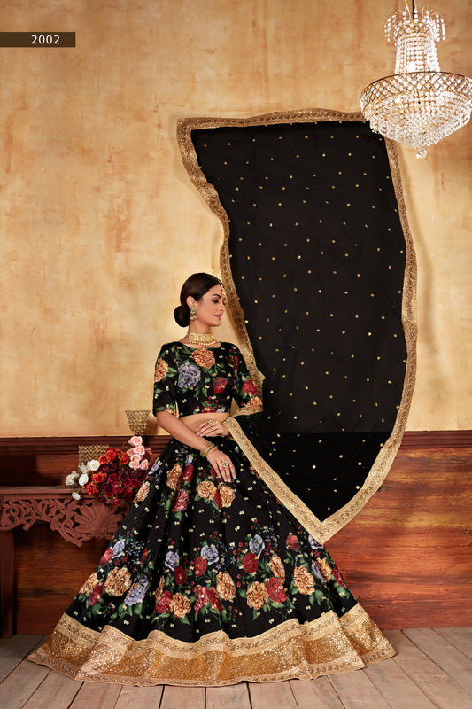 Black Floral Wedding Wear Lehenga Choli with Sequins & Pearl Work