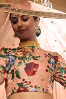 Orange Floral Print Wedding Special Lehenga Choli – Fine Art Silk with Sequins & Pearl Work