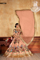 Orange Floral Print Wedding Special Lehenga Choli – Fine Art Silk with Sequins & Pearl Work