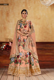 Orange Floral Print Wedding Special Lehenga Choli – Fine Art Silk with Sequins & Pearl Work