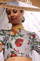 Grey Wedding Wear Floral Printed Designer Lehenga Choli Set