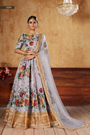 Grey Wedding Wear Floral Printed Designer Lehenga Choli Set