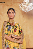 Yellow Floral Printed Silk Lehenga Choli with Embroidered Dupatta