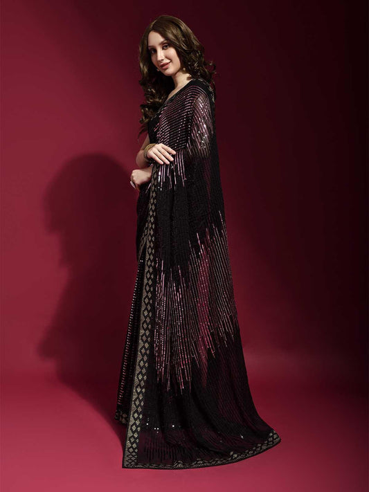 Premium Pink Georgette Saree with Multi Sequin Embroidery for Weddings, Receptions, Parties, and Festive Wear
