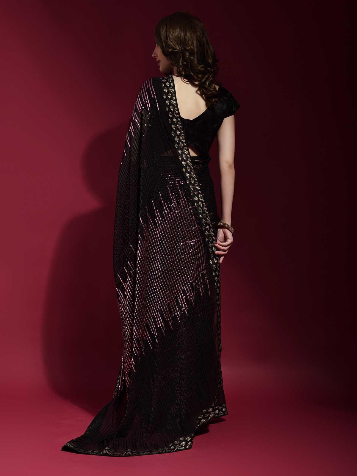 Premium Pink Georgette Saree with Multi Sequin Embroidery for Weddings, Receptions, Parties, and Festive Wear