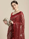 Red-Brown Wedding Look Saree | Sequence Work | Thread Embroidery with Art Silk Blouse