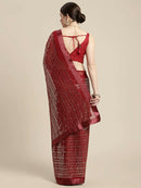 Red-Brown Wedding Look Saree | Sequence Work | Thread Embroidery with Art Silk Blouse