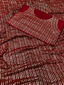 Red-Brown Wedding Look Saree | Sequence Work | Thread Embroidery with Art Silk Blouse